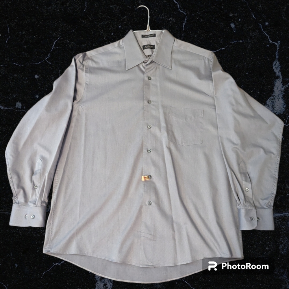 Vintage Arrow Wrinkle Free Gray Pinstriped LS Button Front Shirt. Men's 16-16.5